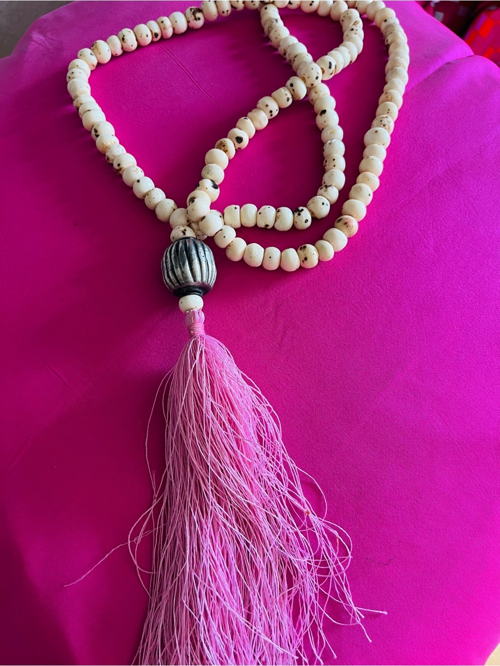 Real pink natural Moroccan tassel bead necklace